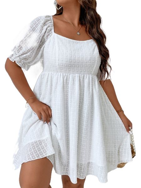 

plus puff sleeve shirred back a-line dress d6xg#, Black