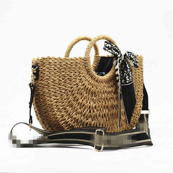 

ribbon moon straw woven bag portable sling shoulder women's handbags design deals