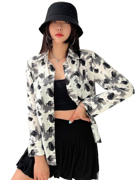 

dazy allover print button front blouse o0an#, White