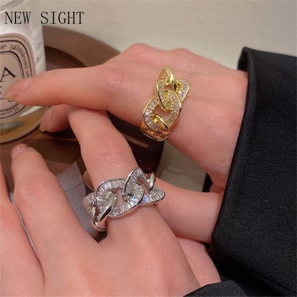 

gothic twist link crystal opening rings for woman fashion korean jewelry nightclub party girl s unusual ring 220718, Slivery;golden