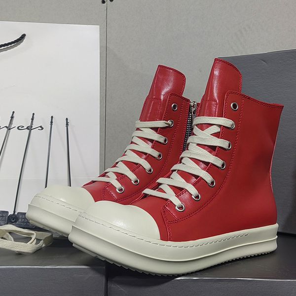 

rick shoes women red leather boots owens leather luxury sneakers streetwear hip hop men's casual, Black