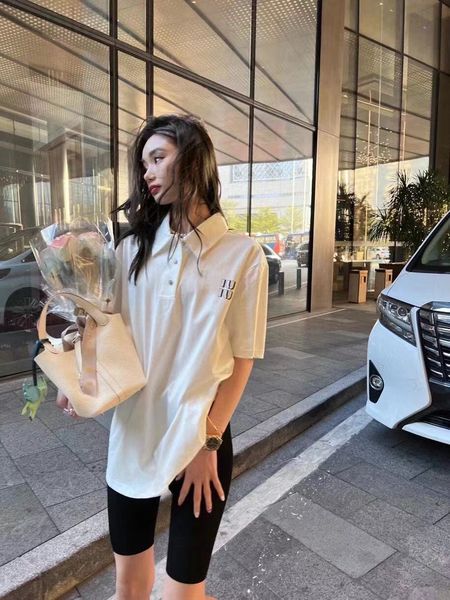 

women's t-shirt designer 2022 spring and summer new alphabet printed ice silk short sleeve t-shirt loose lazy medium long polo collar w, White