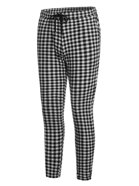 

men gingham drawstring waist pants j00o#, Black