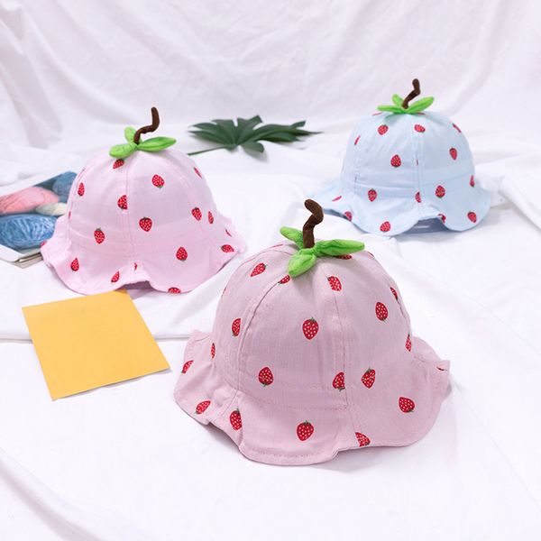 

cartoon strawberry hat spring summer kids cap infant outdoor beach panama for boy girls toddler sun bonnet 220630, Yellow