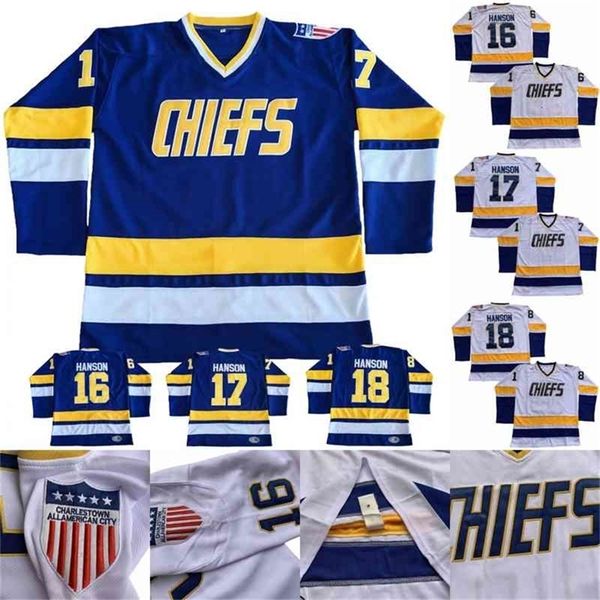 Vipceothr Hanson Brothers Charlestown Hockey Jerseys #16 Jack #17 Steve #18 Jeff Slapshot Jerseys costurados