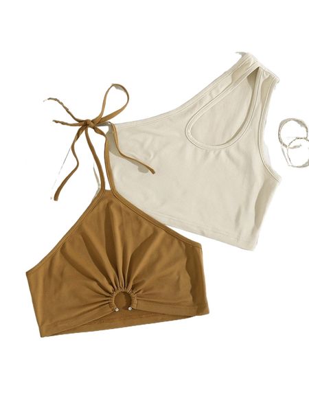 

2pcs solid crop y7k5#, White