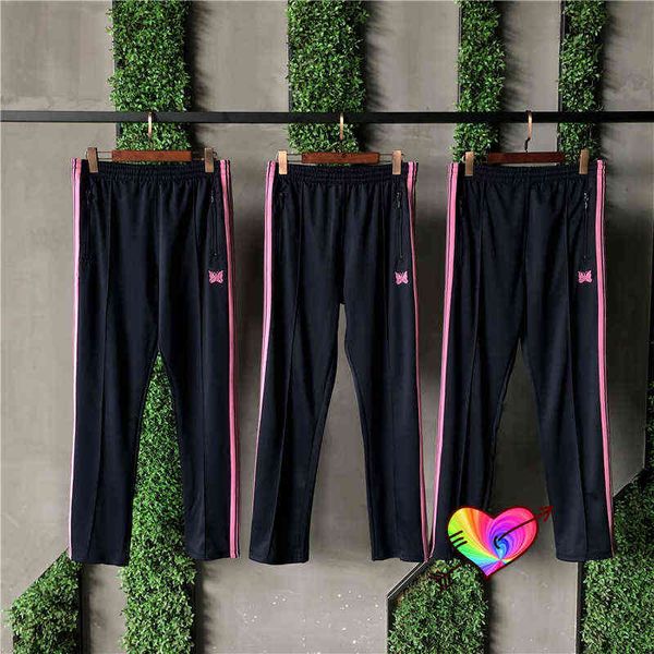 

butterfly embroidery needles pants men women pink side stripe ribbon awge needles track pants trousers t220803, Black