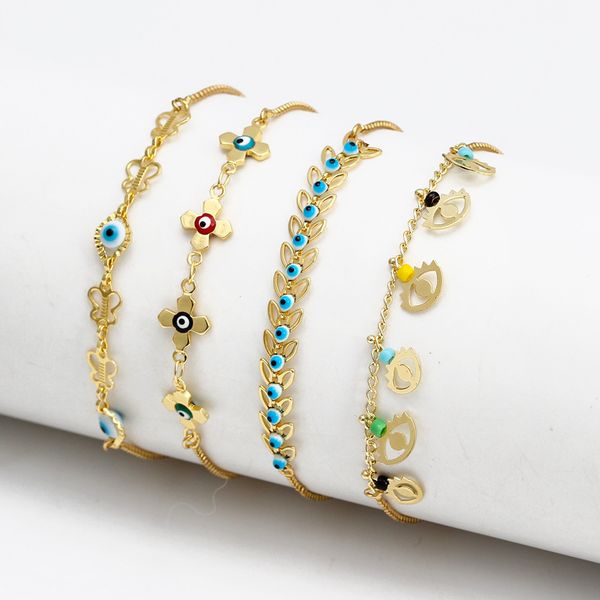 

trendy evil eye link chain bracelet for women girls beach simple gold chain charm bracelets turkish jewelry good luck protection mother&#039, Black