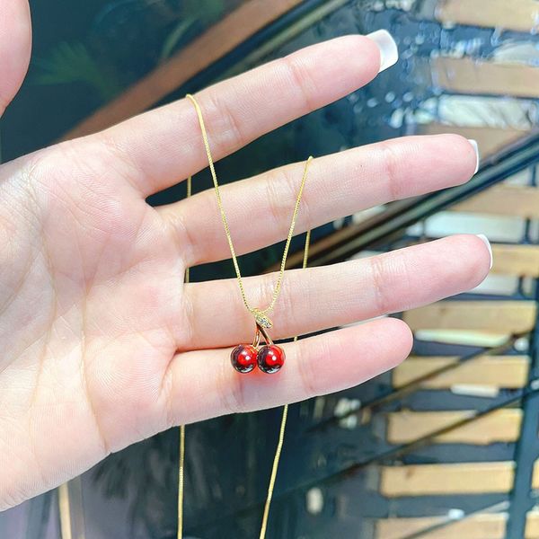

new high grade red garnet cherry necklace women's design exquisite neck, Silver