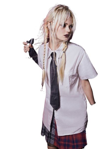 

romwe punk rock solid shirt & neck tie l5wz#, White