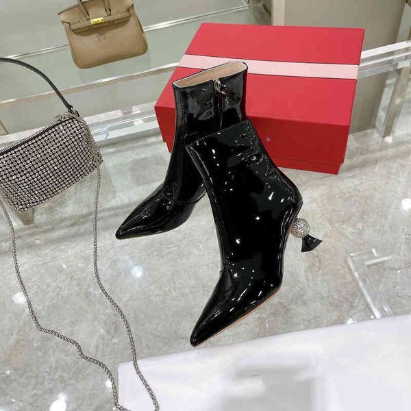 

leather boots women's varnished boots pointed winter shoes strange styles short series, Black