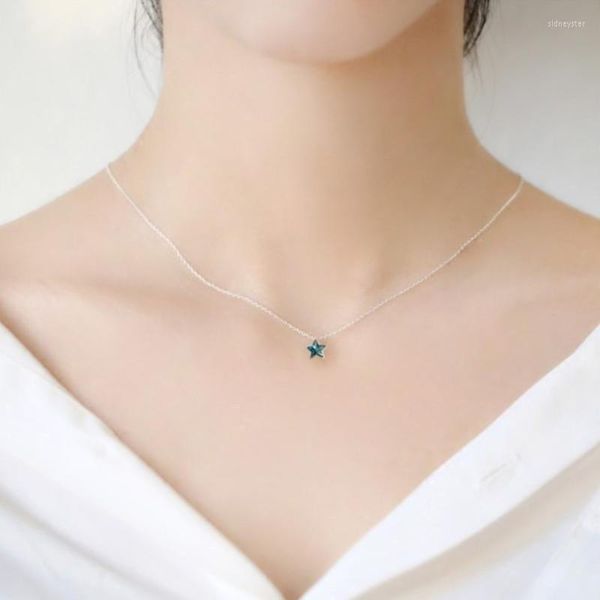 Chokers Korean Bijoux Silver Color Blue Star Crystal Choker Ожерелья для женщин модные ювелирные украшения Kolye