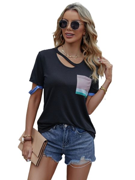 

cut out keyhole neck patched pocket tee 41wg#, White