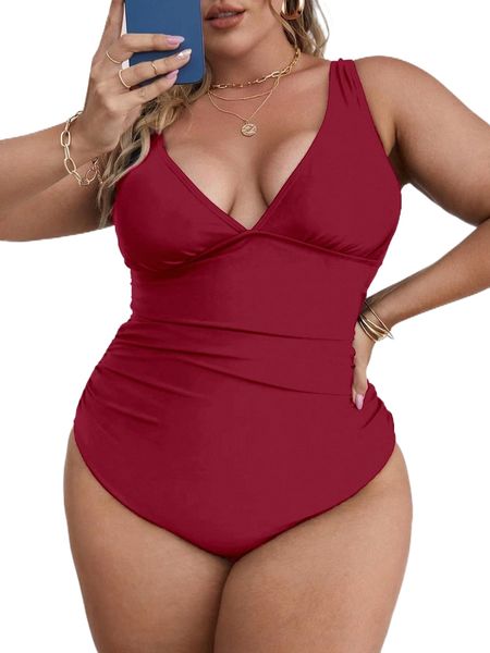 

plus plain ruched one piece swimsuit s3jb#, White;black