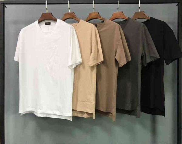 

men's t-shirts high street ins trend men's wear cotton front short back long hem split fog style sleeve t-shirt couple backing tee, White;black