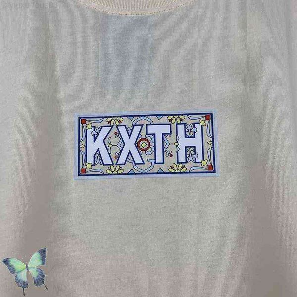 

fashion brand designer t shirt kith moroccan blue cashew flower totem t-shirt men women box, White;black
