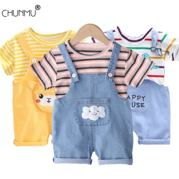 Summer Baby Sleeve Sleeve Clothing Boys and Girls Cotton Tracksuit listrado Macicless para crianças Casual Casual 220620