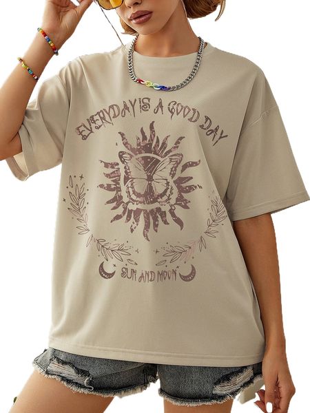 

butterfly and slogan graphic drop shoulder tee p4kx#, White