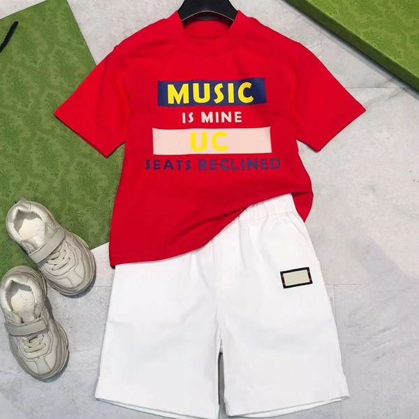 

childrens set suit t-shirt boys girls sets kids short sleeve child designer clother with letter mouse cotton white red blue 90-160