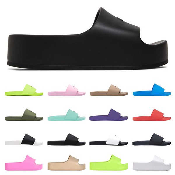 

wmns rubber pool slides writing designer women chunky slippers summer men slide beige white black fluo green red outdoor slipper size 35-45