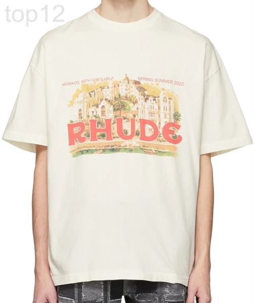 

men's t-shirts designer high version 2022 summer new american fashion brand rhude castle printed men's and women's loose shor, White;black