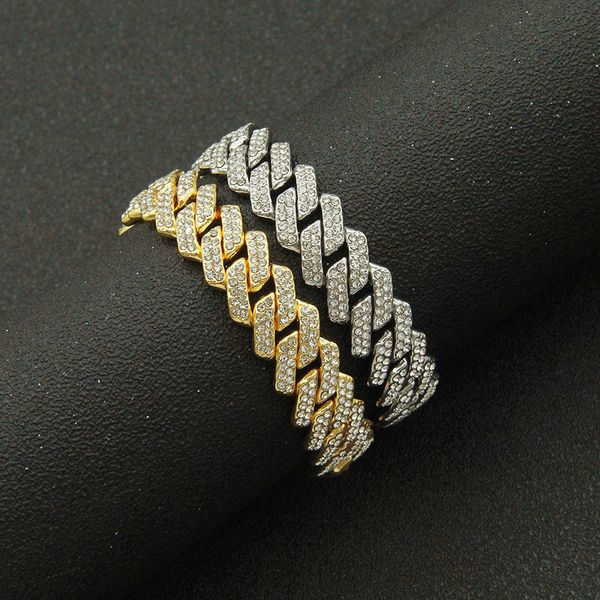 

cool alloy diamond diamond bar cuban chain bracelet trendsetter nightclub punk exaggerated jewelry, Silver