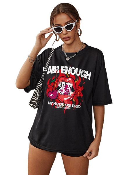 

lip and slogan graphic drop shoulder oversized tee x3pw#, White