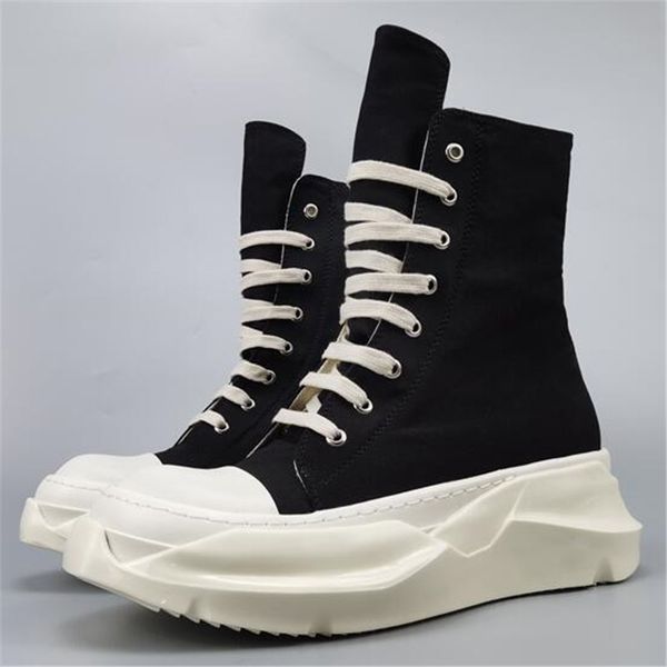 

breathable men canvas boots zip mans white heel chunky boot fashion man platform boot 2022, Black