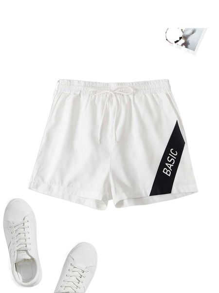 

men letter graphic drawstring waist shorts 82lq#, White;black