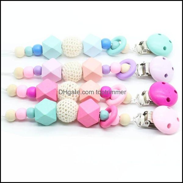 

baby clip chain holder wood beaded pacifier soother nipple teether dummy strap a4364 drop delivery 2021 holdersclips# feeding baby kids