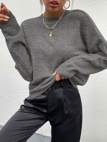 

mock neck drop shoulder sweater u4kd#, White;black