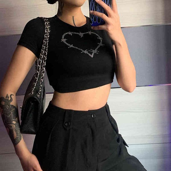 

women's heart diamond printed y2k crop women vintage retro aestheti t220906, White