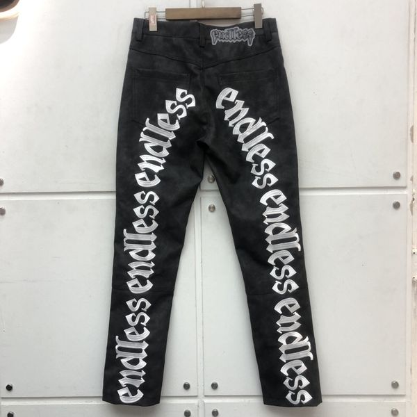 

embroidered leather cargo pants men women quality joggers sweatpants trousers, Black