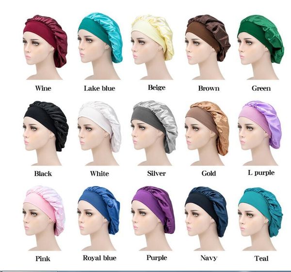 

accessories large satin bonnet sleep bandanas night hat layer lined silk cap head cover hats curly springy hair beanie, Silver
