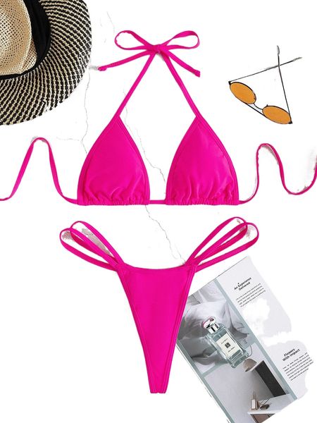 

plain cut-out halter bikini swimsuit 66f1#, White;black