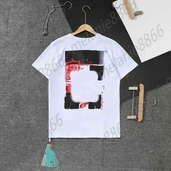 

chaopai off high version men's t-shirts 2022 spring summer new acrylic h-painted graffiti pattern and women's short sleevet-shirt, White;black