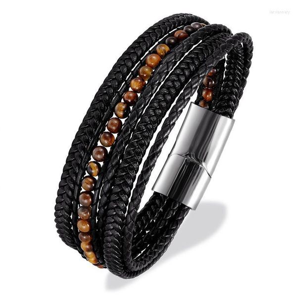 Bracelets de charme Men Bracelete de couro Moda Mútil Combinação de Tigre Eye Stone Store para Jóias GiftCharm Lars22