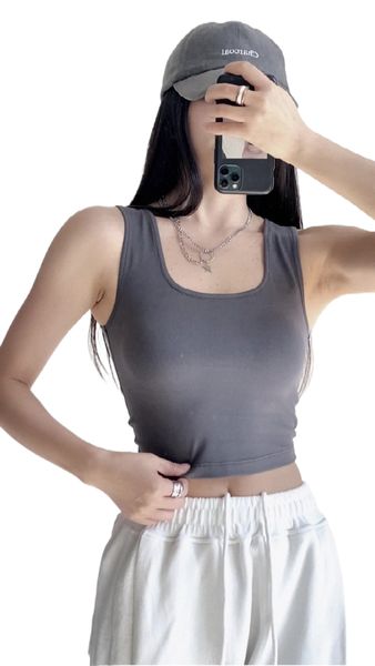 

white vest women cotton summer tight sports wear navel suspender short sleeveless bottoming tide q0fm#