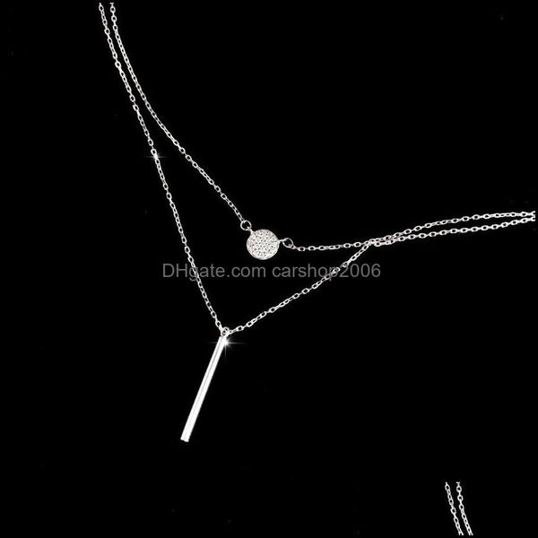 

chokers necklaces pendants jewelry ins double layers geometric choker for women 100% genuine 925 sterling sier link chain necklace ymn214, Golden;silver