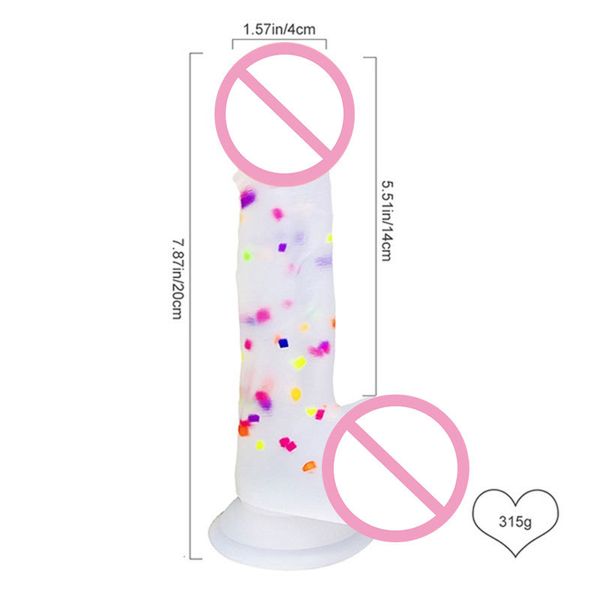 8 Zoll bunter flüssiger Silikon-Riesengelee-Dildo und realistisch mit lebensechten klaren Kugeln, Saugnapf, sexy Spielzeug für Erwachsene