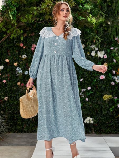 

plus allover print button front lace trim dress o0bu#, Black