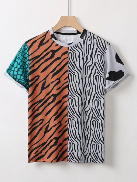 

men graphic print color block tee v5jo#, White;black