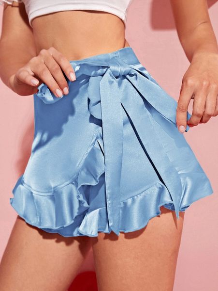 

ruffle hem wrap knot skort l0v3#, White;black