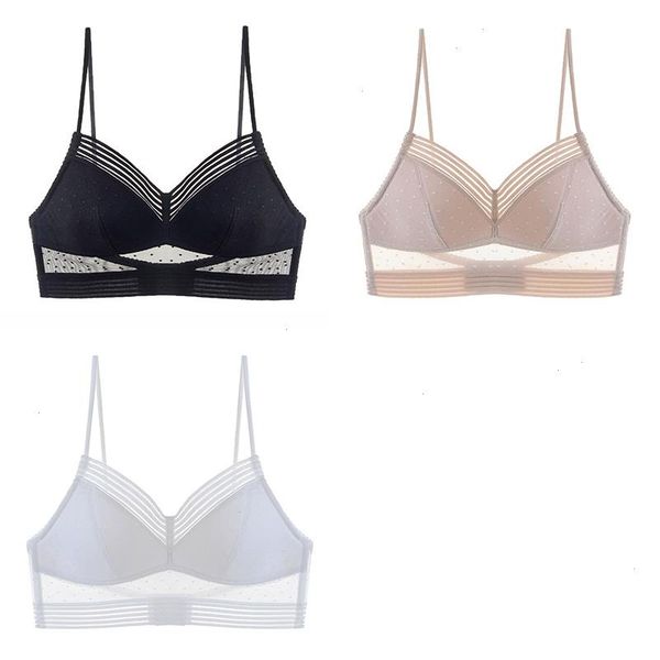 

3pcs lot low back bralette ladies u backless invisible lace bra polka dot mesh thin underwear women lingerie tank, Red;black