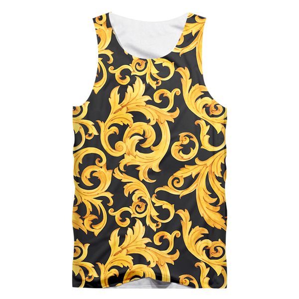 

baroque court style tank men 3d print golden flower luxury sleeveless tank men women fashion custom vest oversize 6xl 220607, White;black