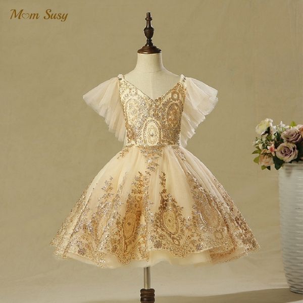 

baby girl princess fly sleeve lace tutu dress toddler teen vintage mesh vestido golden party pageant birthday baby clothes 17y 220614, Red;yellow