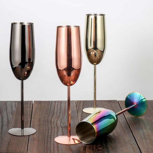 Copo de vinho aço inoxidável Fanche de champanhe flautas definem uma variedade de cores para casamento e festa