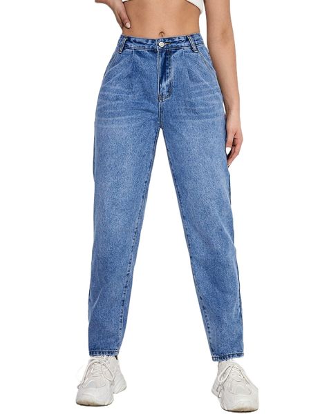 

slant p.ocket mom f.it j.eans p713#, Blue