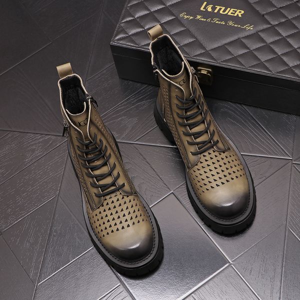 

wedding dress party shoes fashion breathable lace-up white men vulcanize casual boots round toe business work office mesh casual masculino s, Black