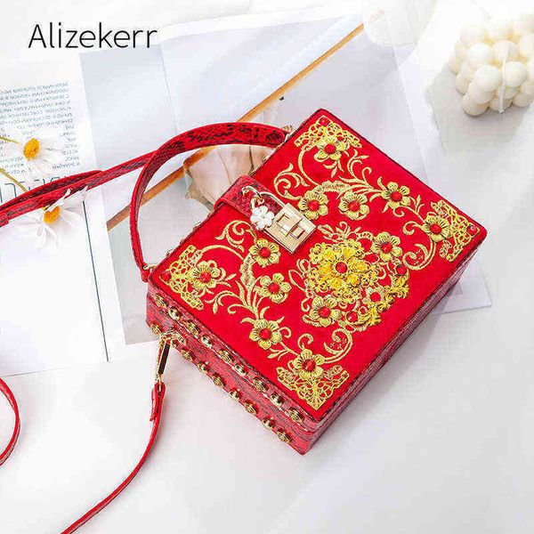 

vrouwen 3d bloemen doos rode avond clutch bags voor bruid wedding party nieuwe elegante retro diamanten purse dames schouder tas 220609